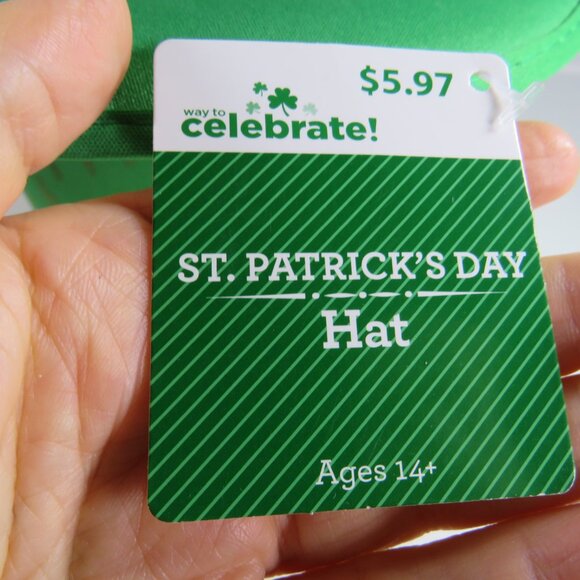 St Patrick's Day Satin Fabric Top Hat with tone on tone shamrocks - Picture 6 of 12